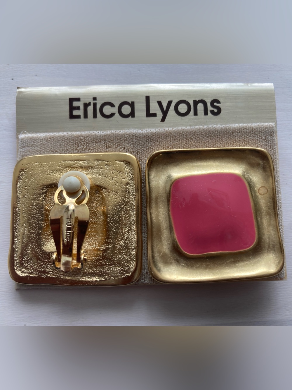 Erica Lyons Gold-Tone Square Clip Earrings with Pink Center